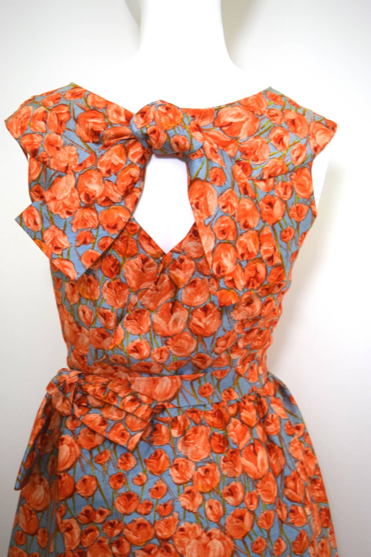 Women's 1950s Hattie Carnegie bow detail & floral print silk dress