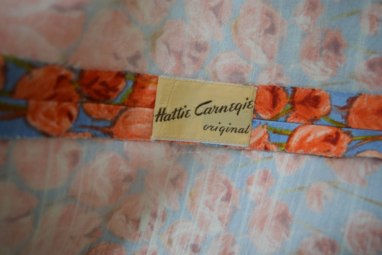 1950s Hattie Carnegie bow detail & floral print silk dress 5