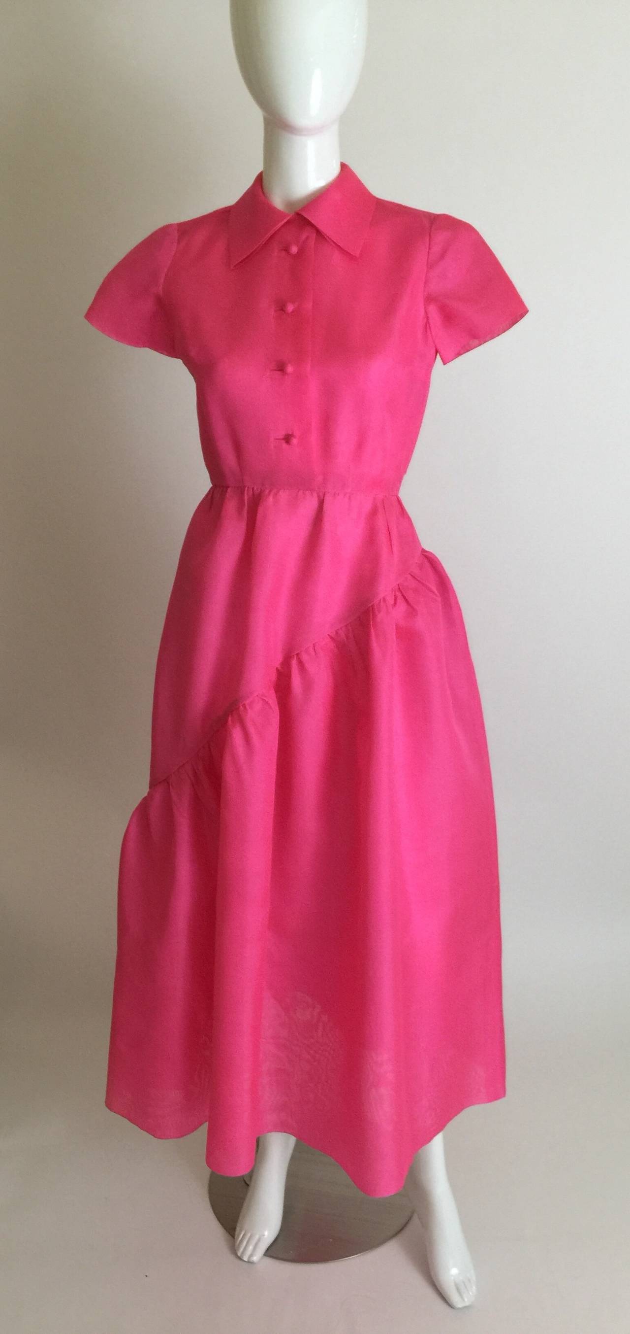 1970's Bill Blass Pink Silk Organza Dress In Excellent Condition In Boca Raton, FL