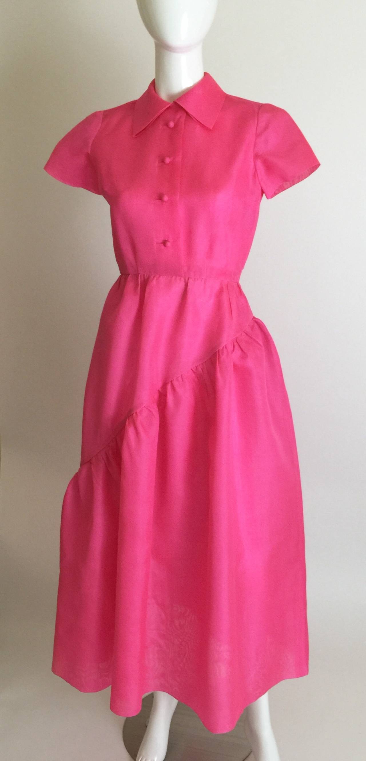 Women's 1970's Bill Blass Pink Silk Organza Dress