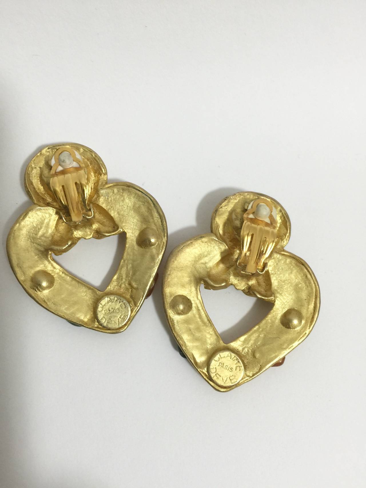 Vintage Claire Deve Gold Heart & Quartz Earrings 1