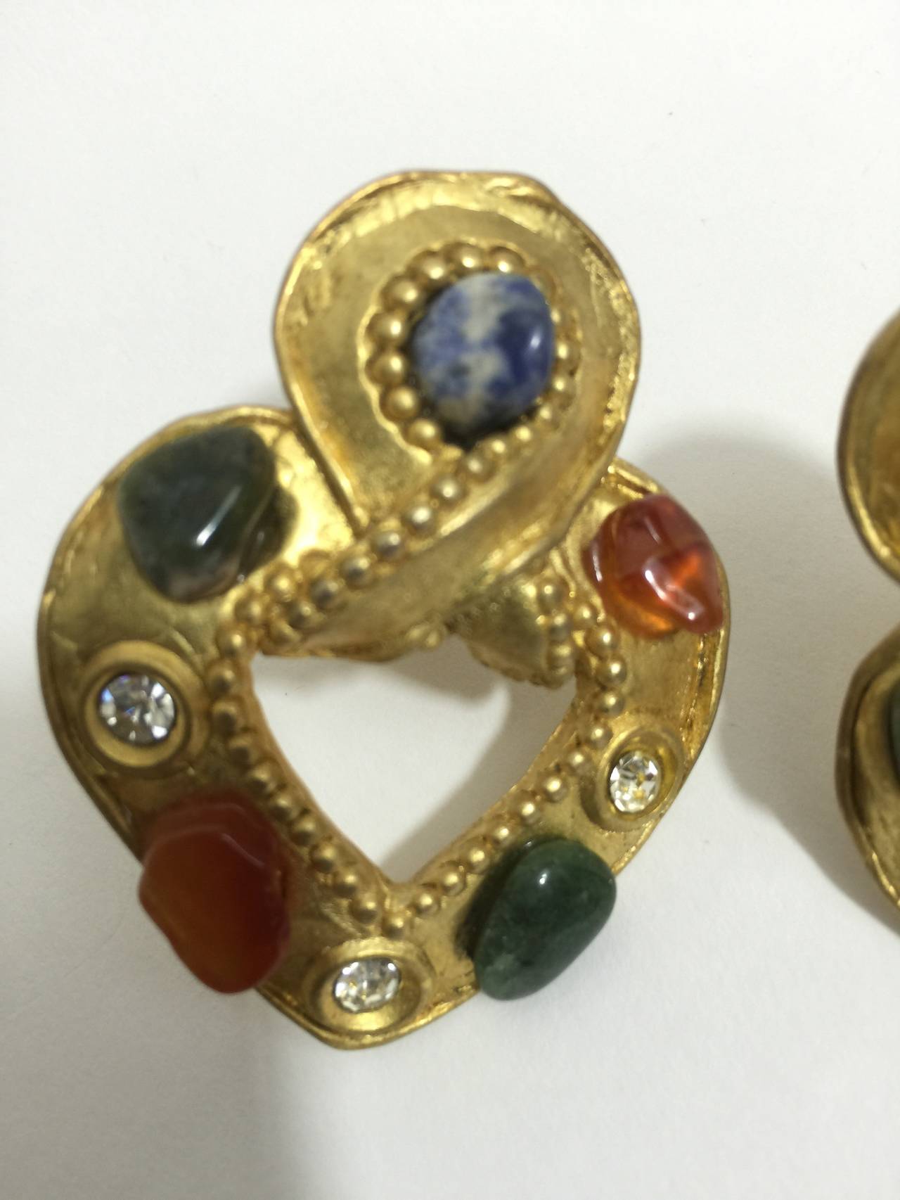 Vintage Claire Deve Gold Heart & Quartz Earrings 3