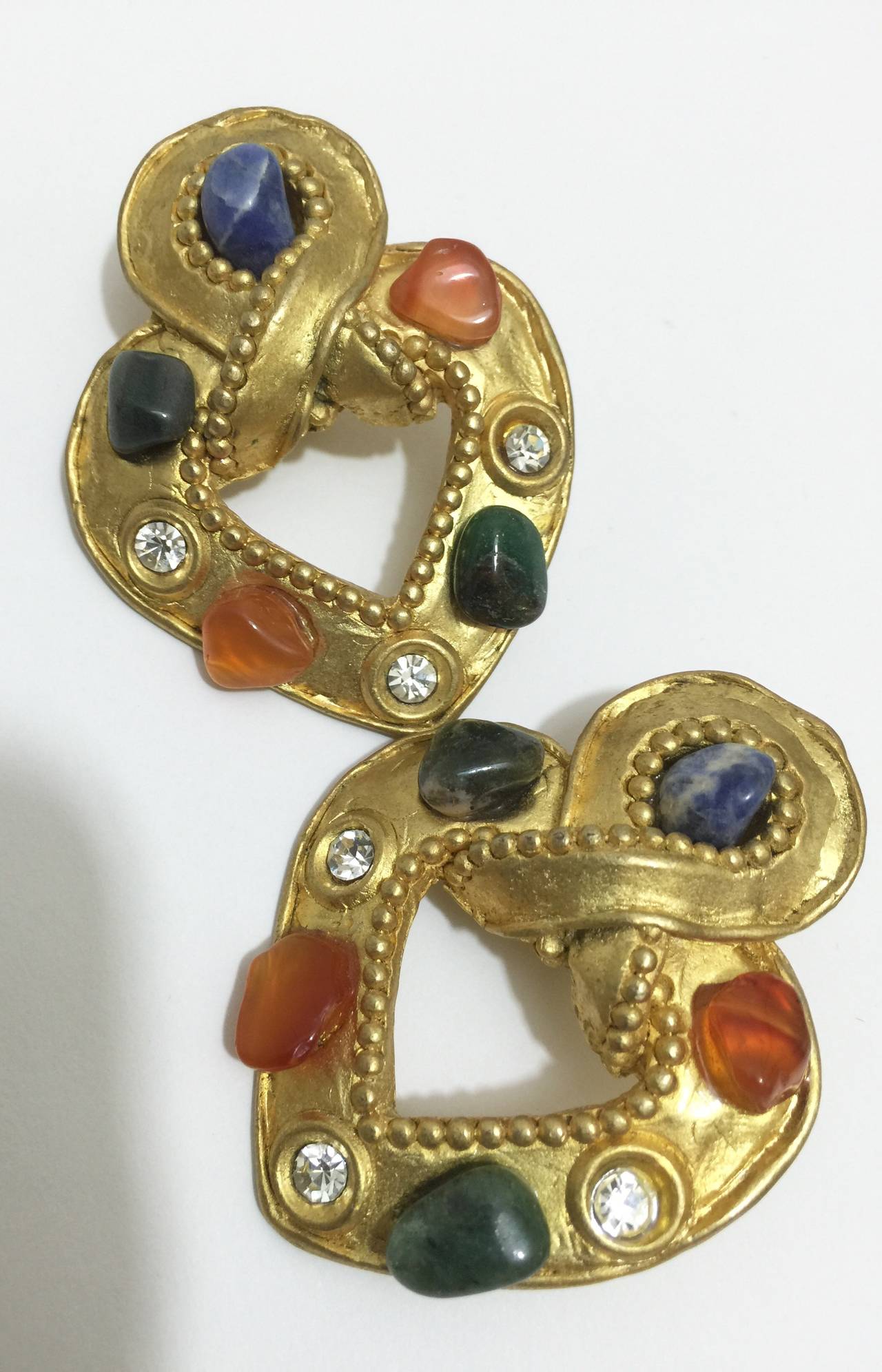 Vintage Claire Deve Gold Heart & Quartz Earrings 2
