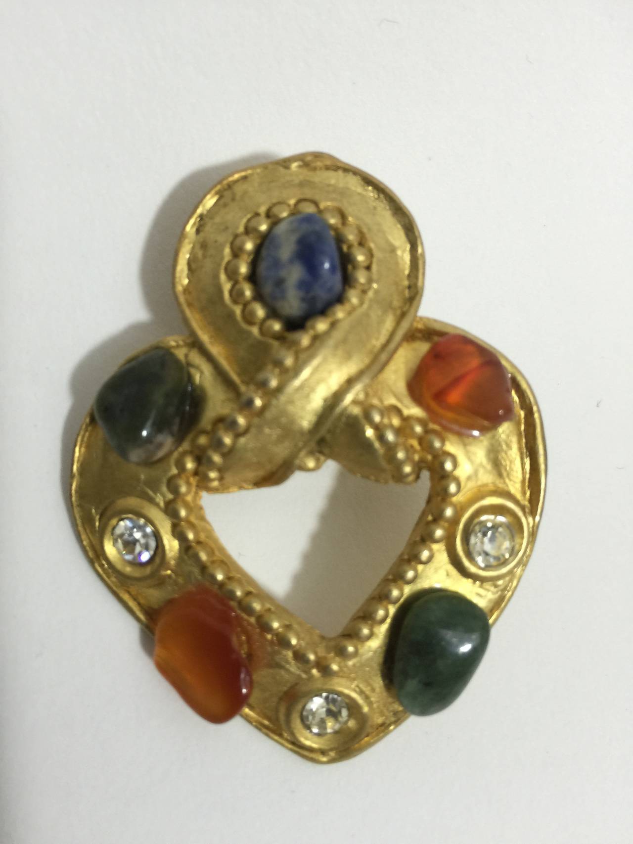 Vintage Claire Deve Gold Heart & Quartz Earrings 4