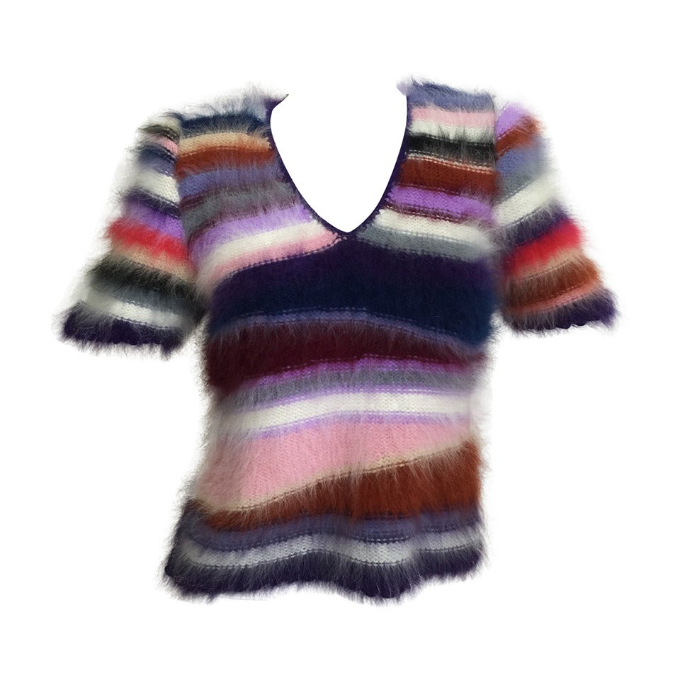 Vintage Rainbow Stripes Mohair / Fur Colorful Sweater &Top at 1stdibs
