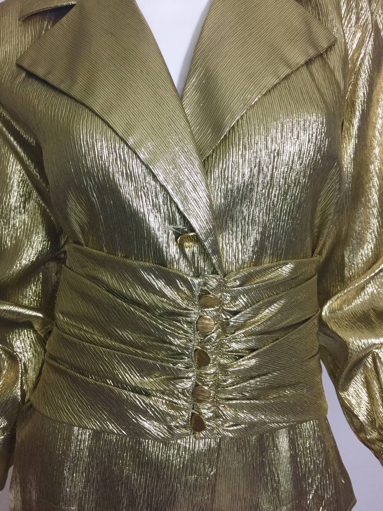 Women's Vintage saint Laurent Metallic Gold Blouse and Cummberbund Belt YSL