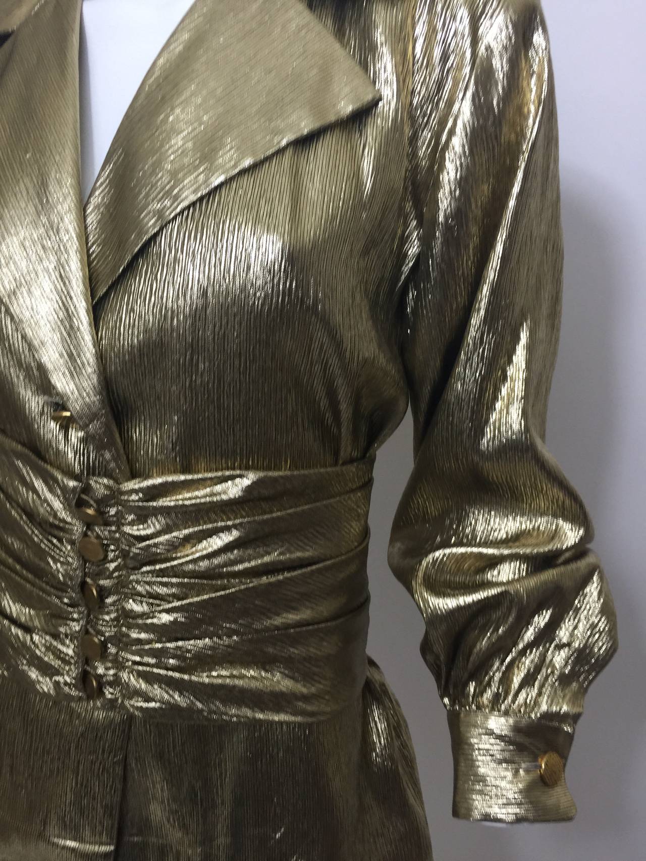 Vintage saint Laurent Metallic Gold Blouse and Cummberbund Belt YSL 2