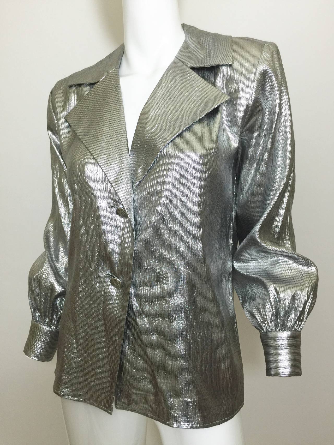 Women's Vintage Saint Laurent Metallic Silver Blouse & Cumberbund  Belt YSL