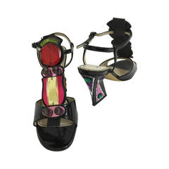 Yves Saint Laurent Patent Leather and Jewel 'Monaco' T- Strap Heel Sandals 1