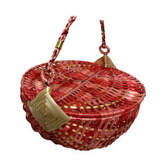 Vintage I. Magnin Lacquered Woven Raffia Italian Watermelon  Basket Purse
