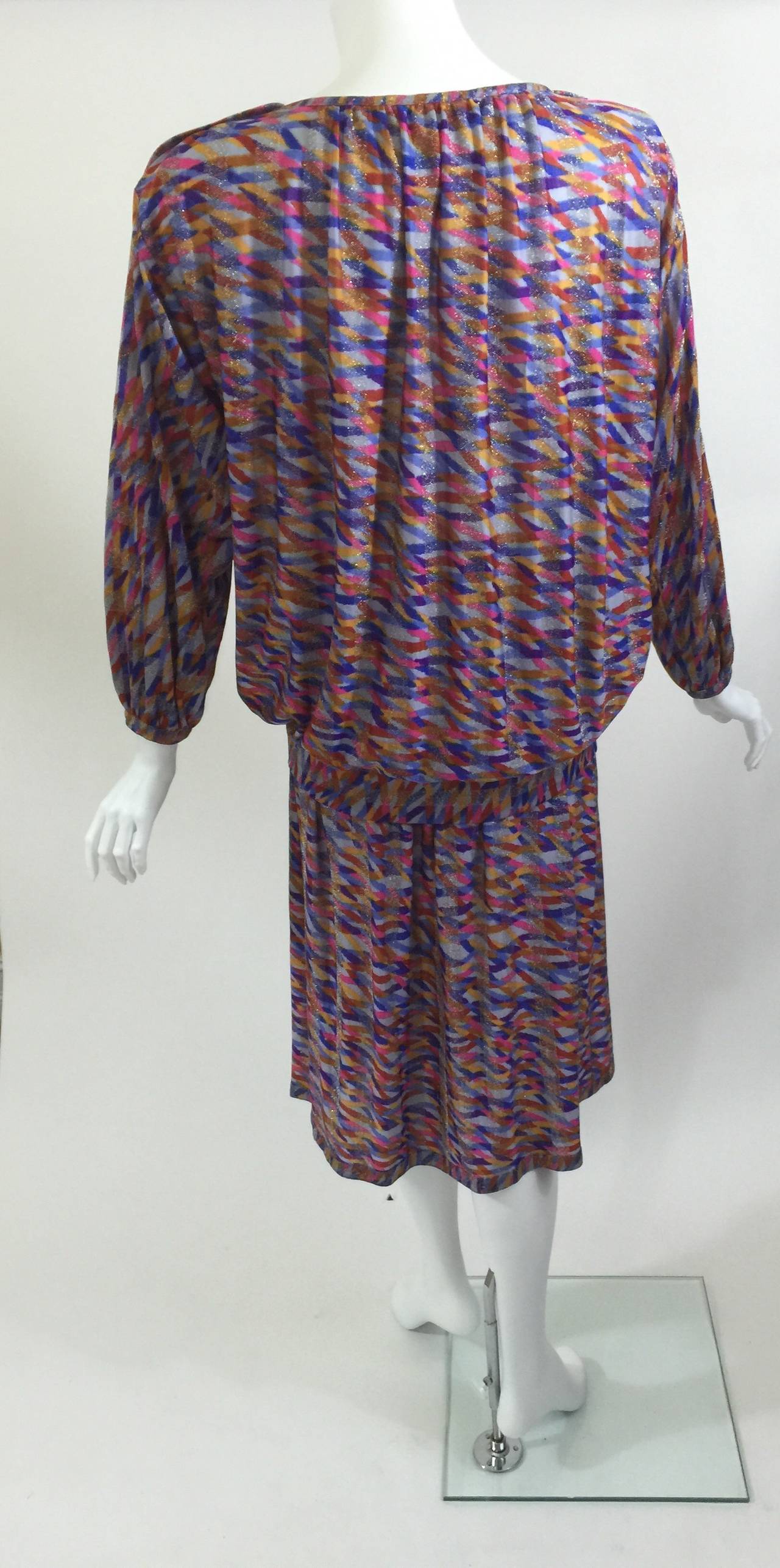 Black Vintage  Missoni Metallic Silk Jersey Top and Skirt Set For Sale
