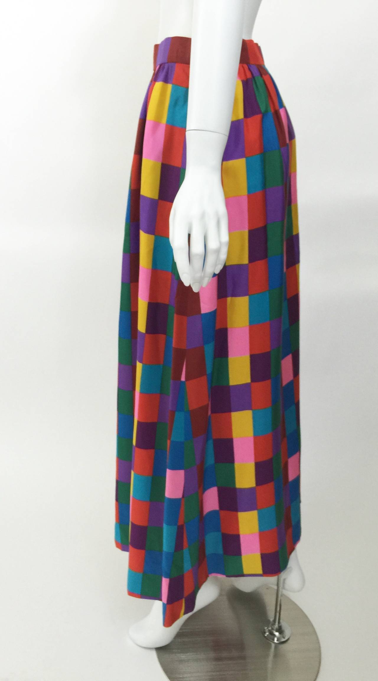 Black 1970s Valentino Silk Multicolored ColorBlock Maxi Skirt