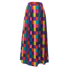 Vintage 1970s Valentino Silk Multicolored ColorBlock Maxi Skirt