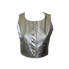 Vintage Chanel 1990s Silver Leather Vest 94A 12