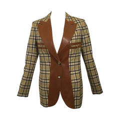Vintage Christian Dior Wool Plaid and Leather Trim Jacket