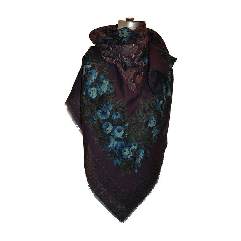 Wool Challis Floral-Print Large Scarf For Sale
