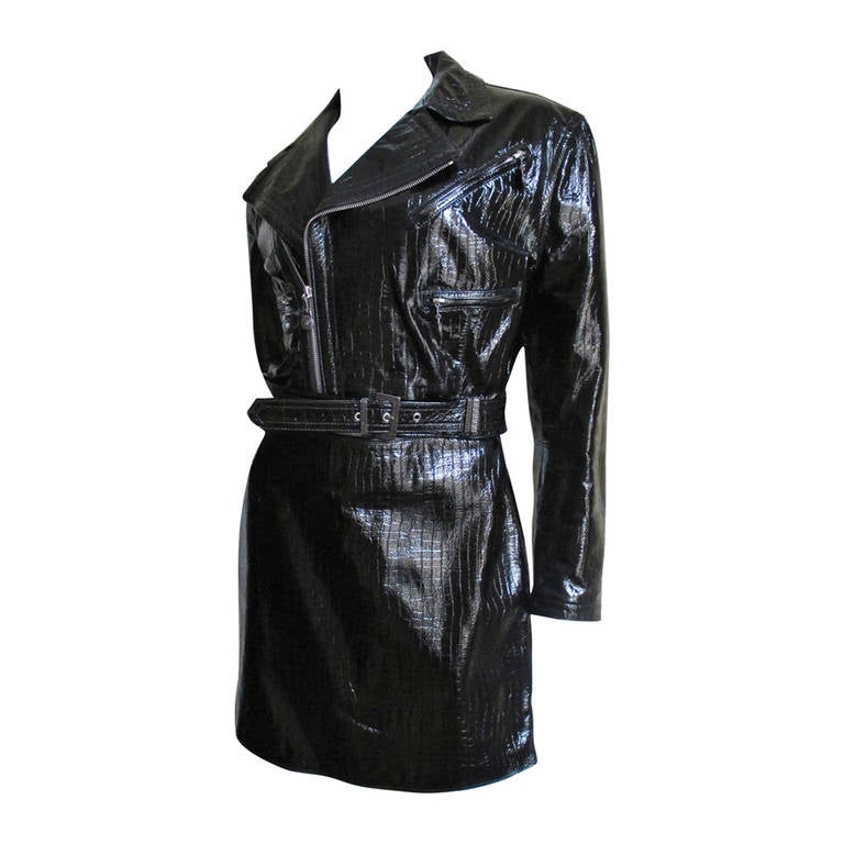 Vintage Gianni Versace Patent Leather Motorcycle Jacket And Skirt Vintage Gianni Versace Patent Leather Motorcycle Jacket Skirt 1