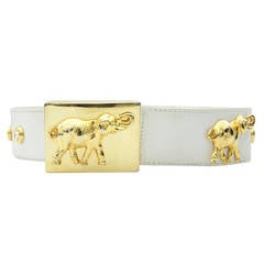Used Escada Gold Elephant Themed Leather Buckle Belt