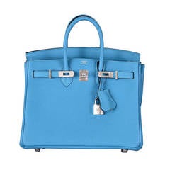 MUST! HERMES BIRKIN BAG 25cm TURQUOISE TOGO PALL HARDWARE