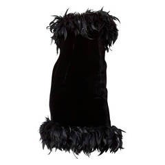 YSL Velvet Cocktail Dress Timmed with Coque Feathers