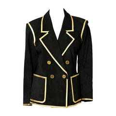 Vintage YSL Suede Blazer With Gold Leather Trim