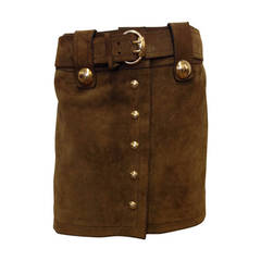 Gucci Brown Suede Miniskirt with Gold Studs