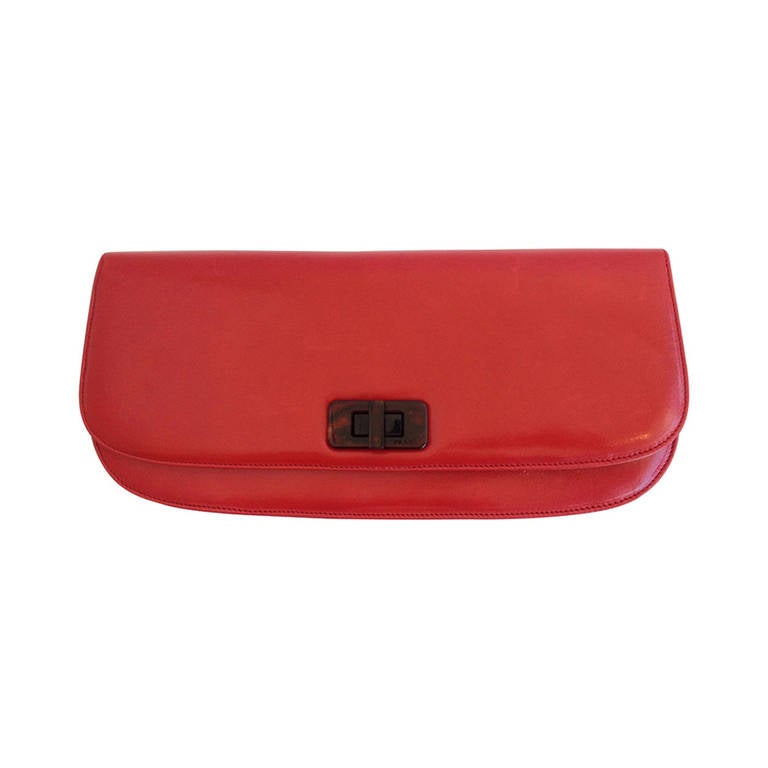 Prada Red Leather Foldover Clutch