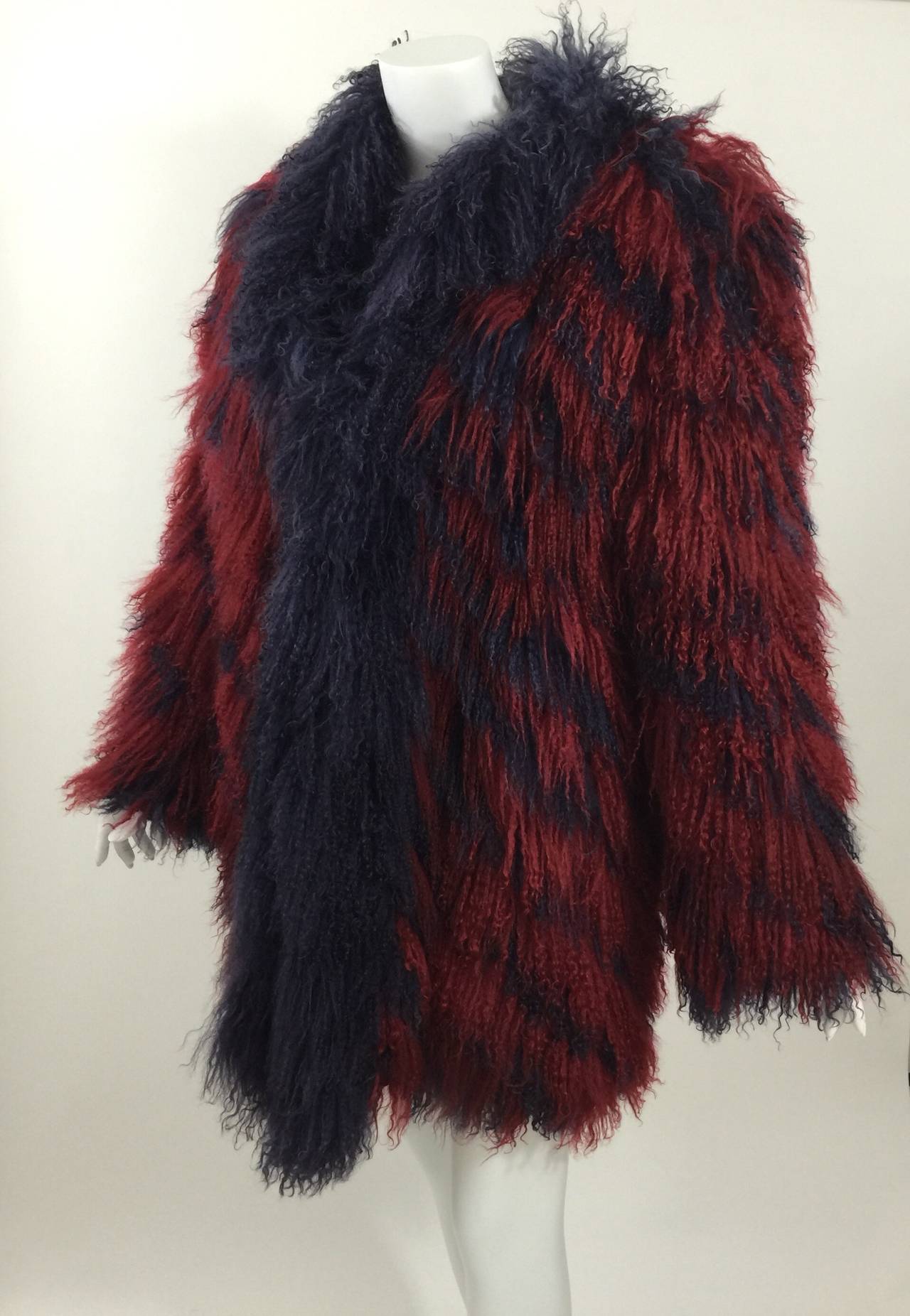 Women's YSL Vintage Yves Saint Laurent Fourrures Mongolian Red & Purple Fur