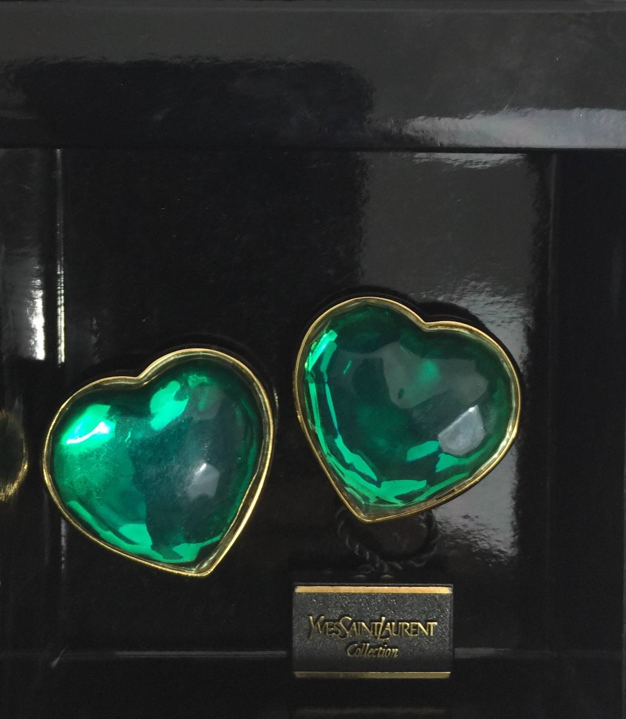 Vintage Yves Saint Laurent Runway Green Heart Earrings YSL 1