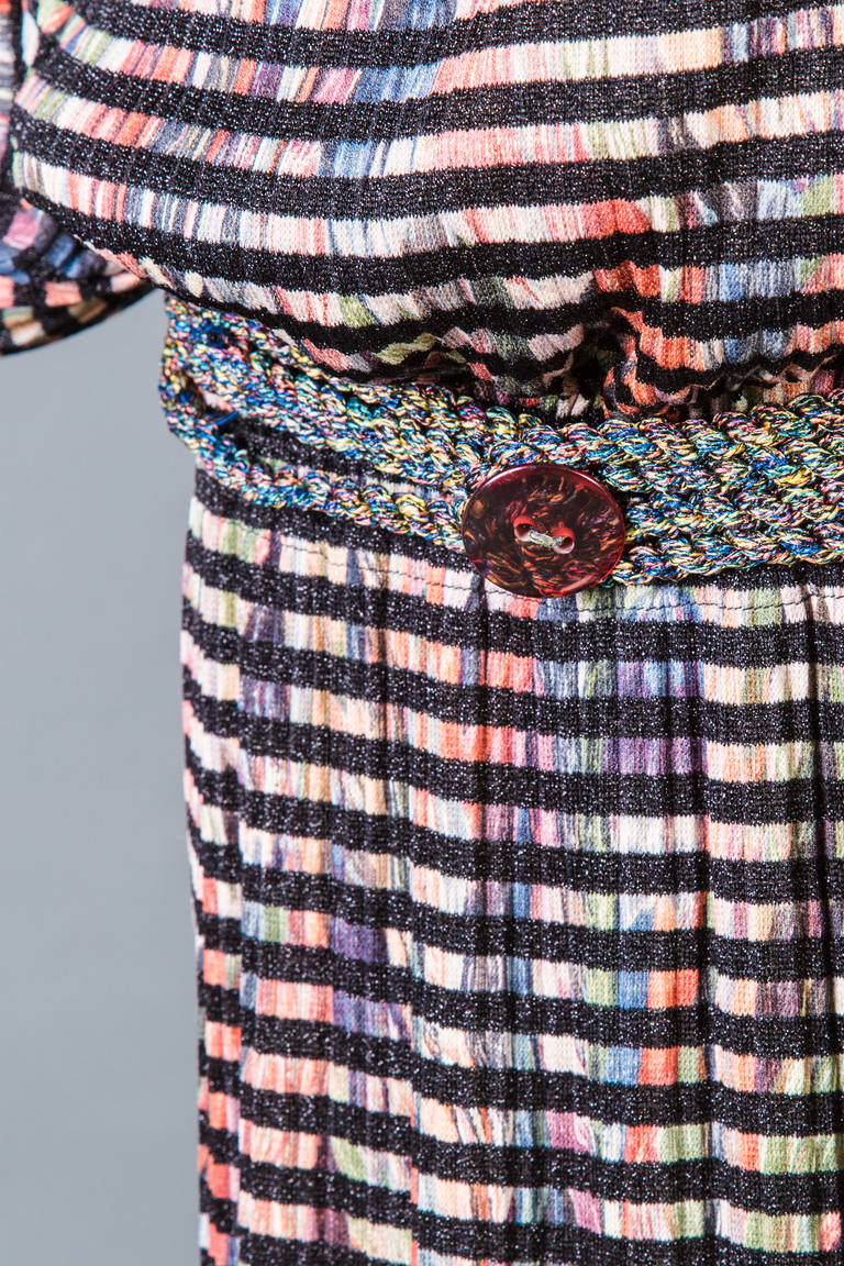 Vintage  Missoni Multicolored Dress with Matching Ruffle Collar and Belt In Excellent Condition For Sale In Boca Raton, FL
