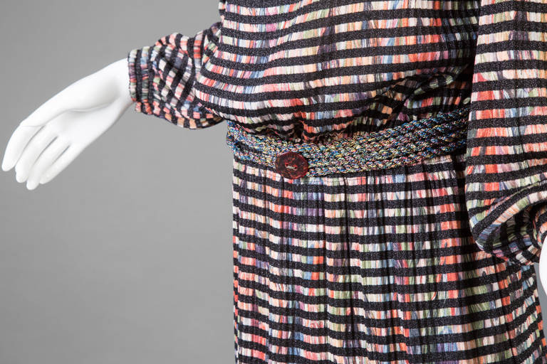 Vintage  Missoni Multicolored Dress with Matching Ruffle Collar and Belt For Sale 1
