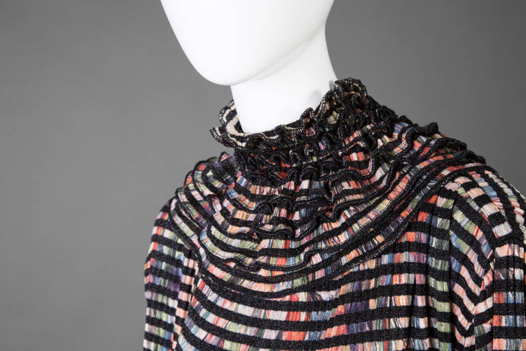 Black Vintage  Missoni Multicolored Dress with Matching Ruffle Collar and Belt  For Sale