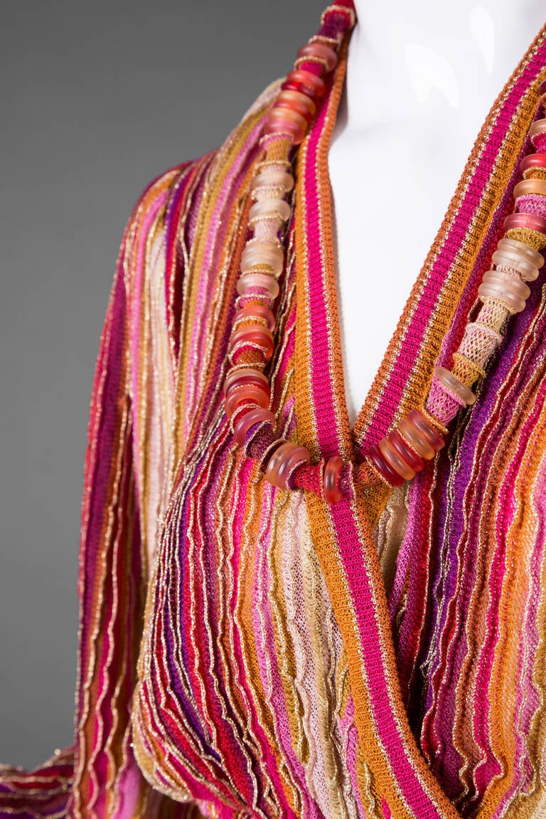 Pink 1970s Missoni Vintage Colorful  Metallic Knit Skirt Set & Necklace