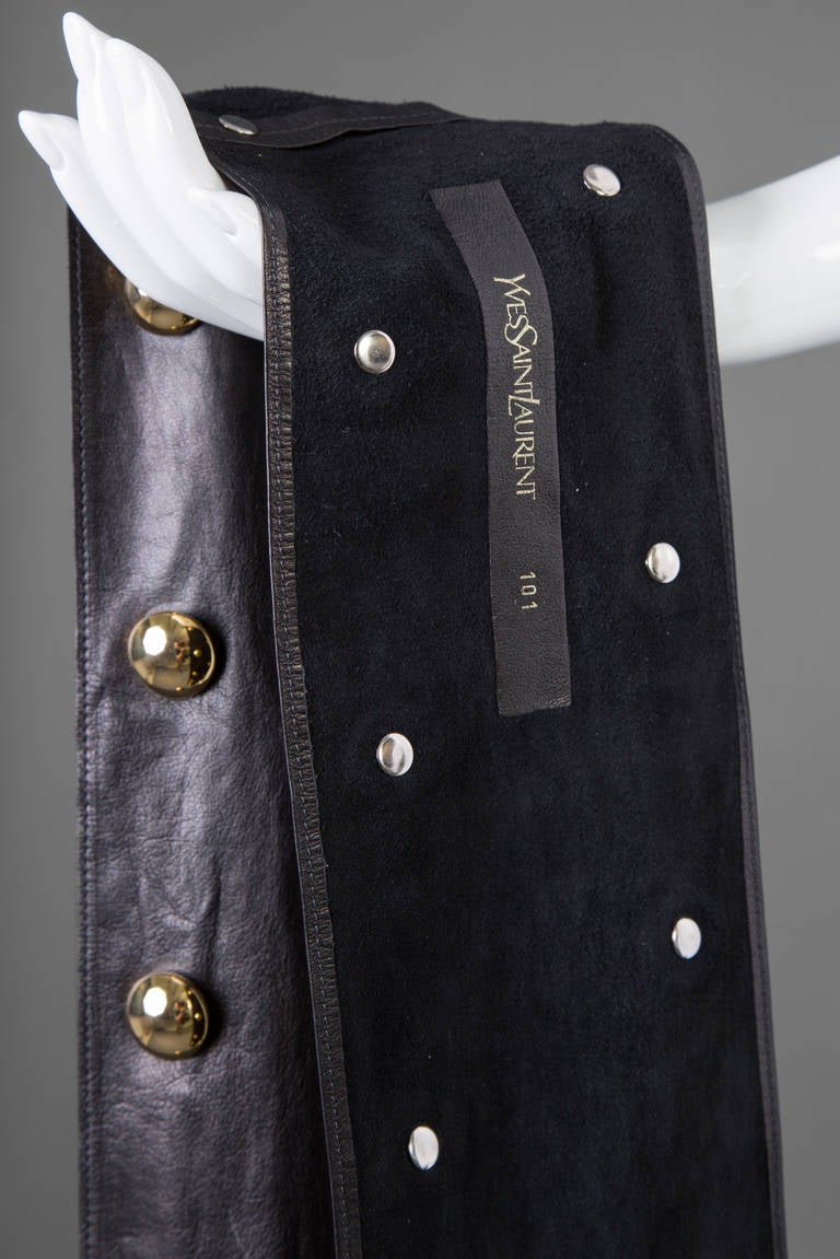Vintage Yves Saint Laurent Black Leather Gold Stud Sash Belt Documented 1989  1