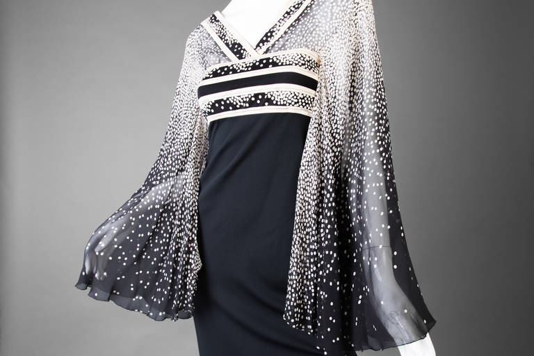 Women's 1970s Leonard Paris Silk Chiffon Angel Sleeve Caftan Maxi Dress Documented For Sale