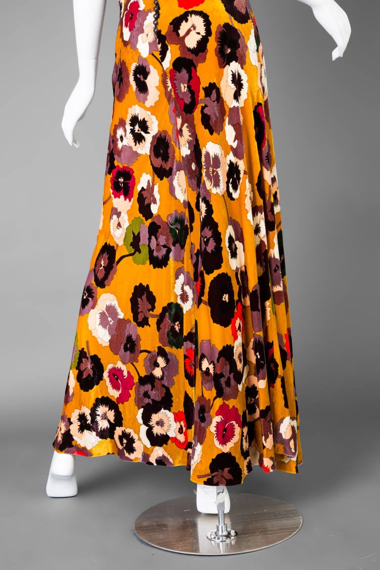 Missoni Silk velvet Pansy Print Crystal Waist Embellishment Dress 1930s Style In Excellent Condition In Boca Raton, FL