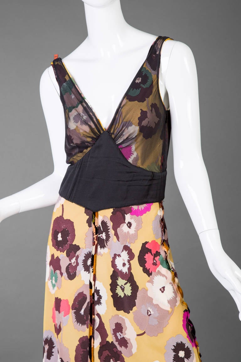 Missoni Silk velvet Pansy Print Crystal Waist Embellishment Dress 1930s Style 1