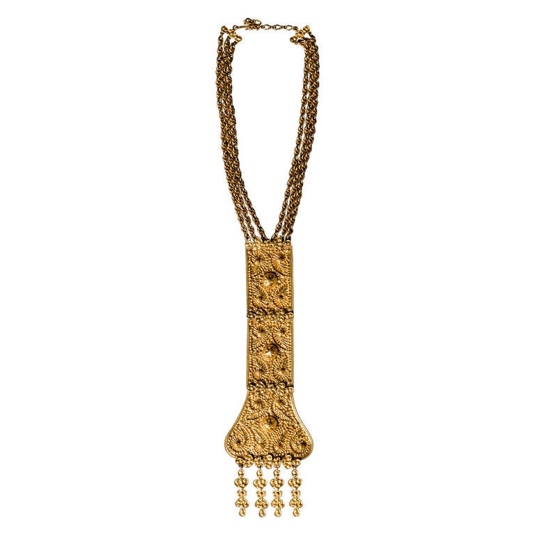 Judith Leiber Gold Large Pendant Chain Tassel Necklace, 1970s  For Sale