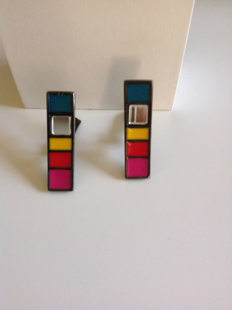 Vintage YSL Mondrian Color Block Earrings Yves Saint Laurent 2