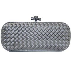 Bottega Veneta Ardoise Stretch Knot Satin Clutch with Ayers Skin Trim