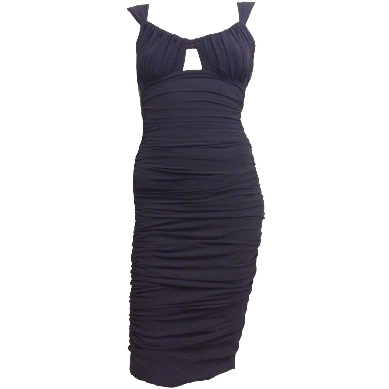 Versace Black Ruched Dress with Scoopneck