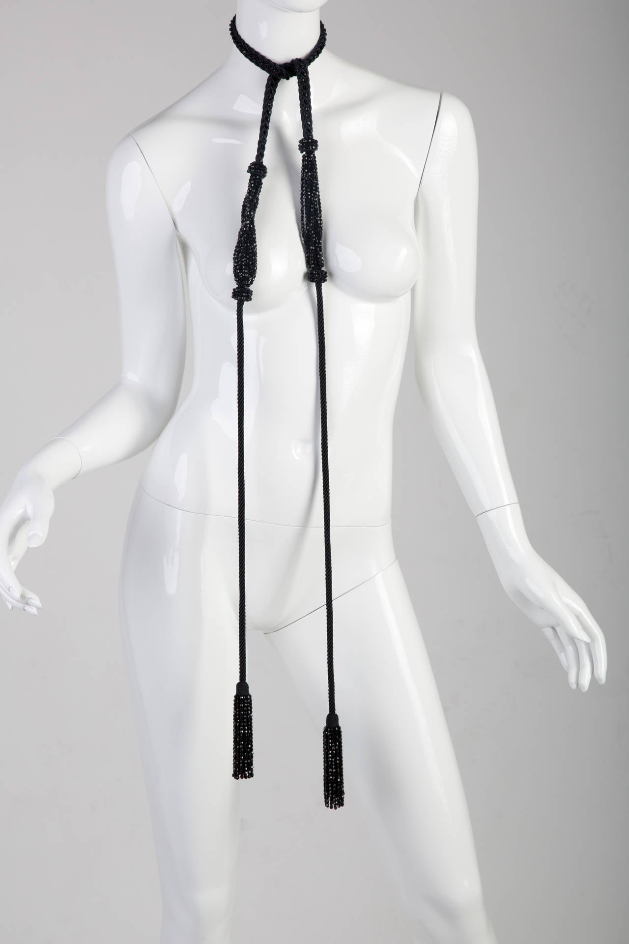 1990s Yves Saint Laurent Black Beaded Rope & Tassel Necklace Belt YSL Vintage  4