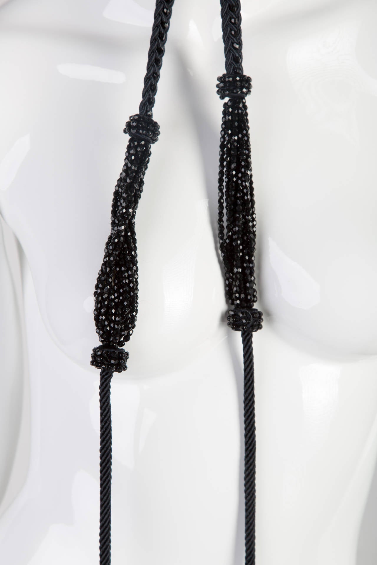 1990s Yves Saint Laurent Black Beaded Rope & Tassel Necklace Belt YSL Vintage  1