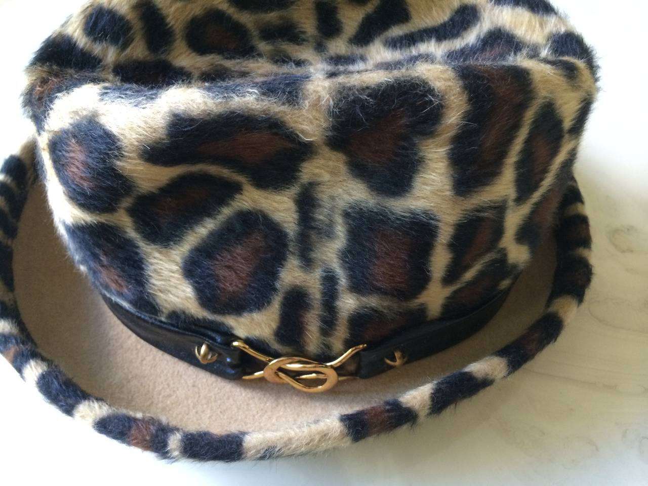 Black A Rare YSL Vintage Leopard Print Hat Yves Saint Laurent 1970s 