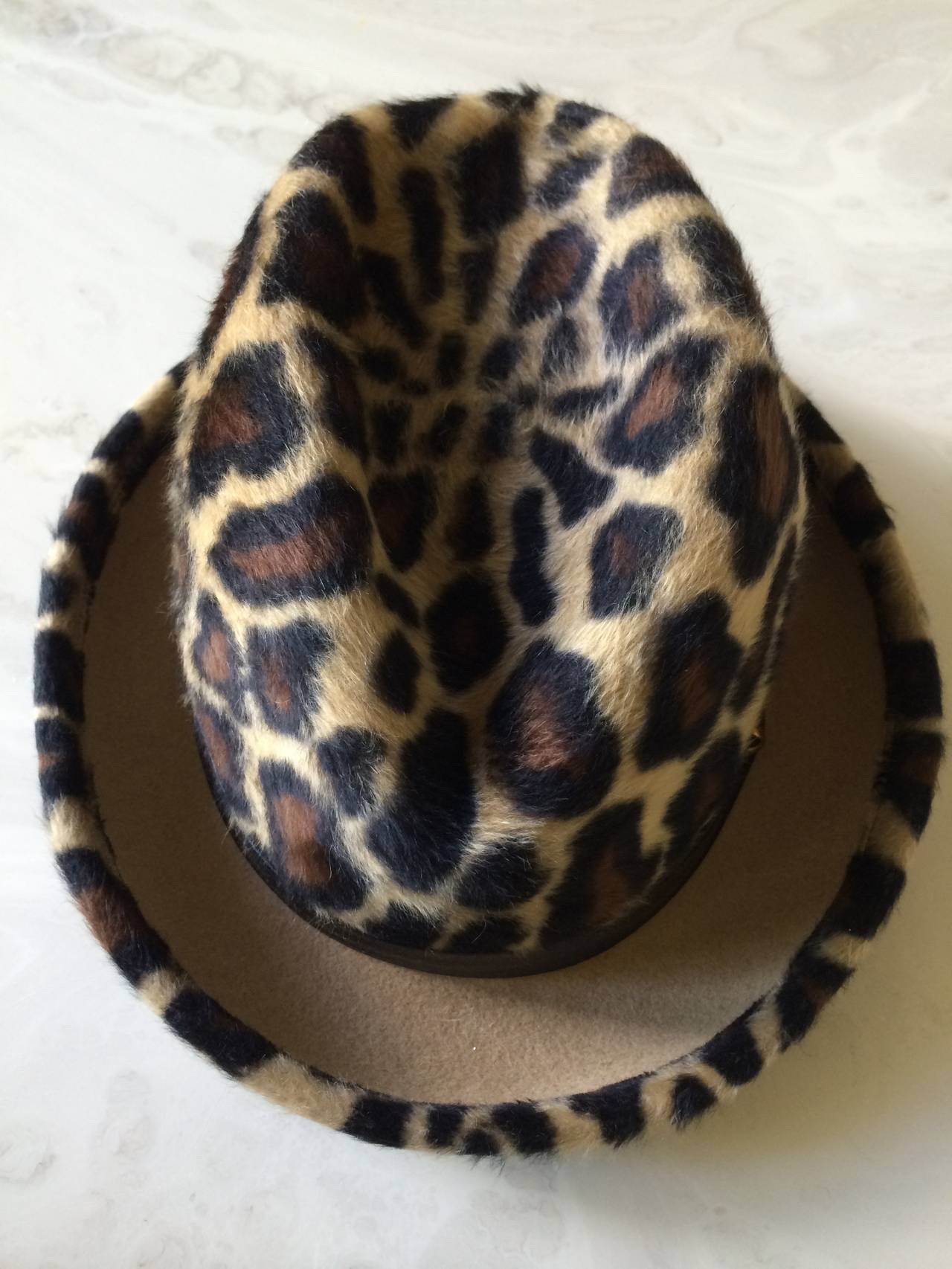 A Rare YSL Vintage Leopard Print Hat Yves Saint Laurent 1970s  In Excellent Condition In Boca Raton, FL