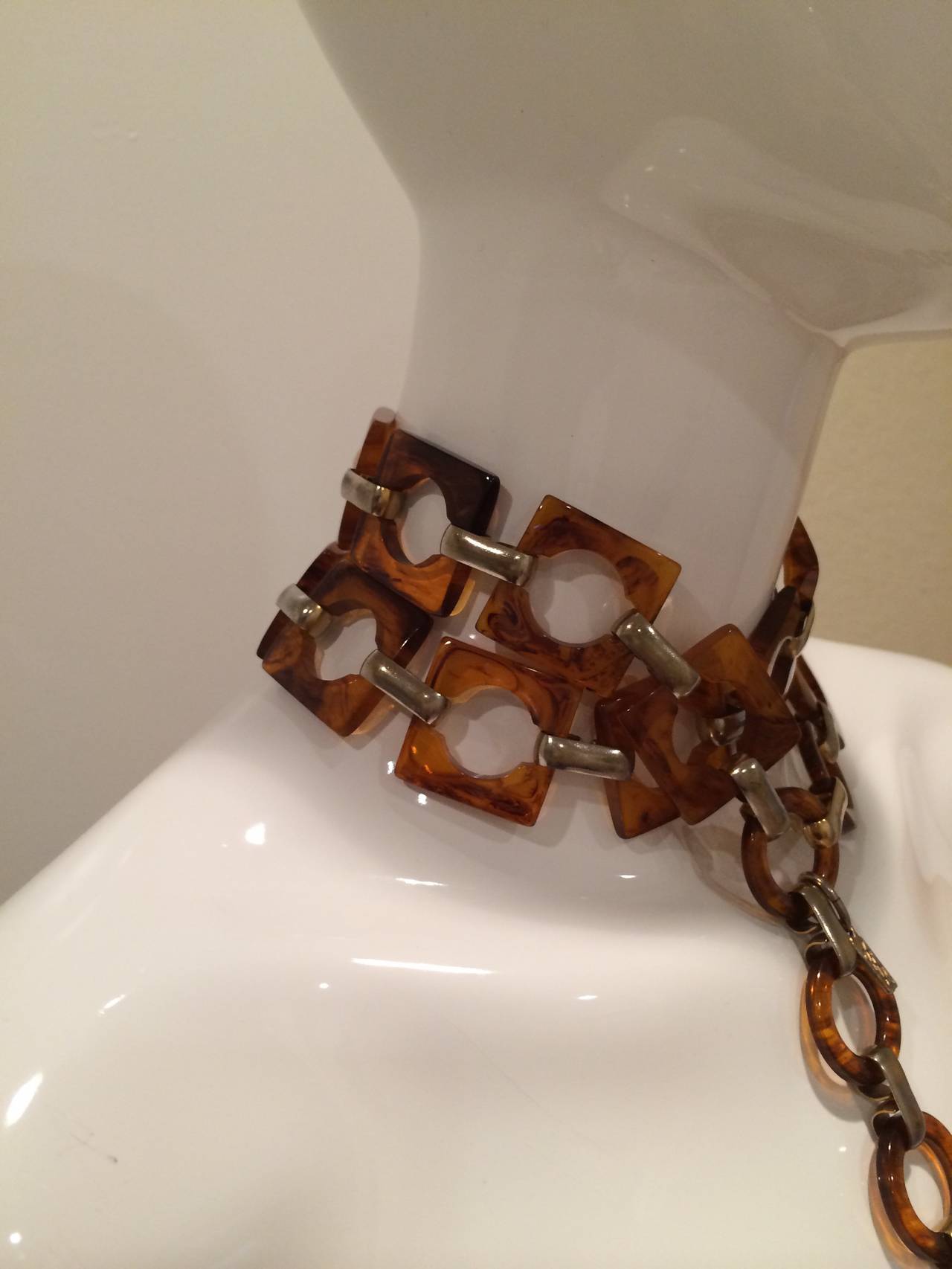 1970s YSL Tortoise  Link Necklace and Belt Vintage Yves Saint Laurent In Excellent Condition In Boca Raton, FL