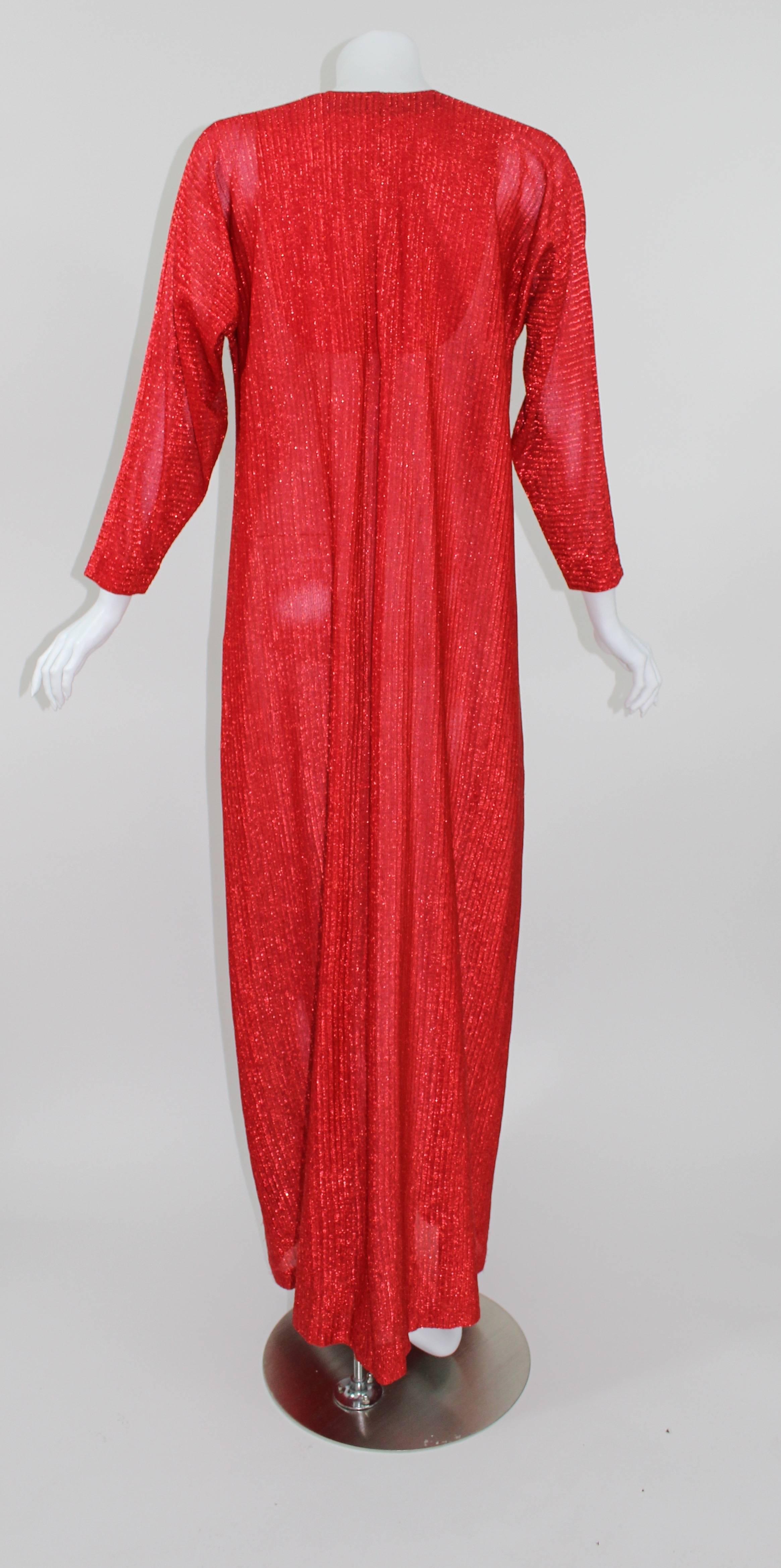 Halston Red Metallic Caftan Dress, 1970s 2
