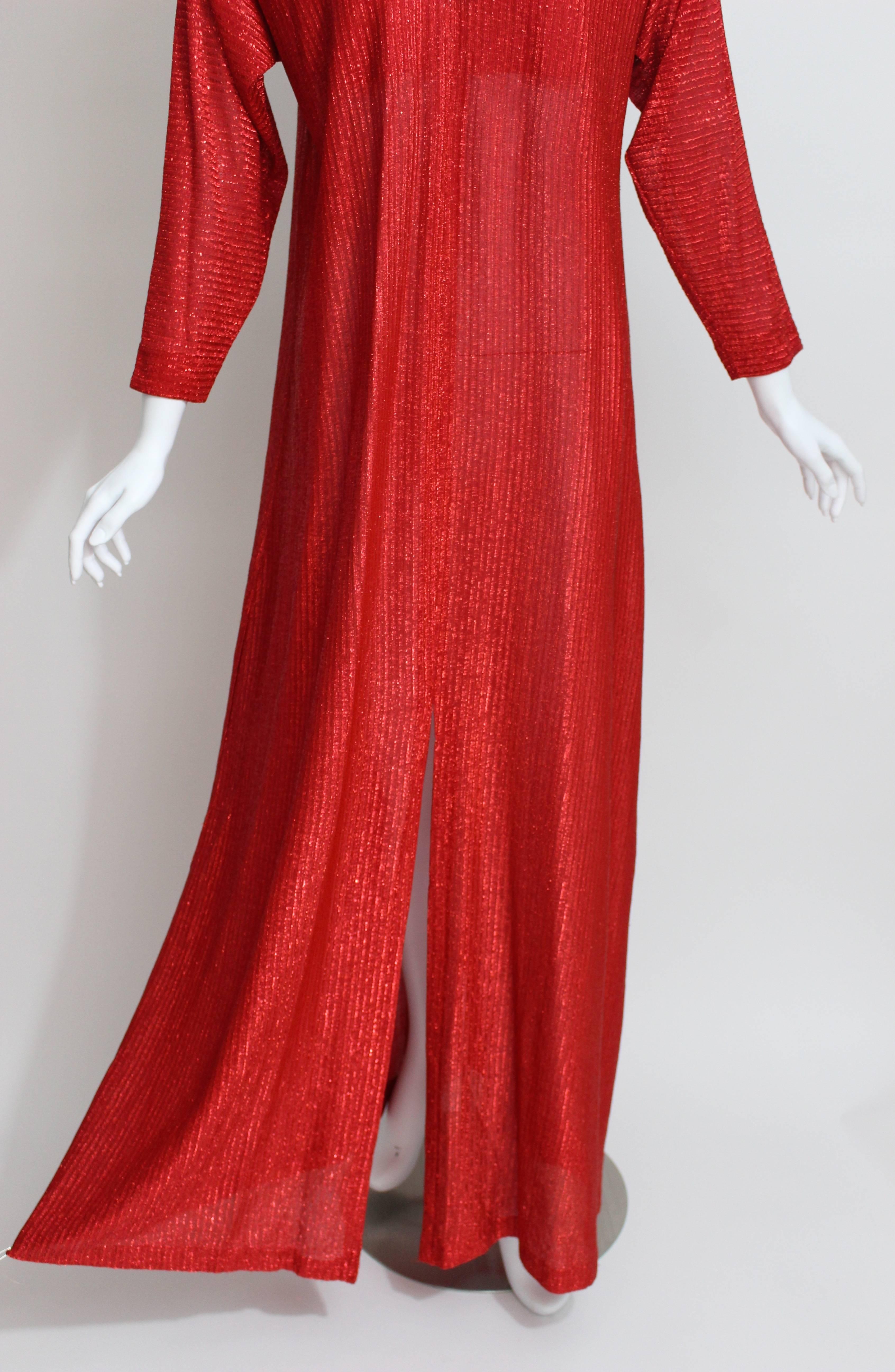 Halston Red Metallic Caftan Dress, 1970s 1