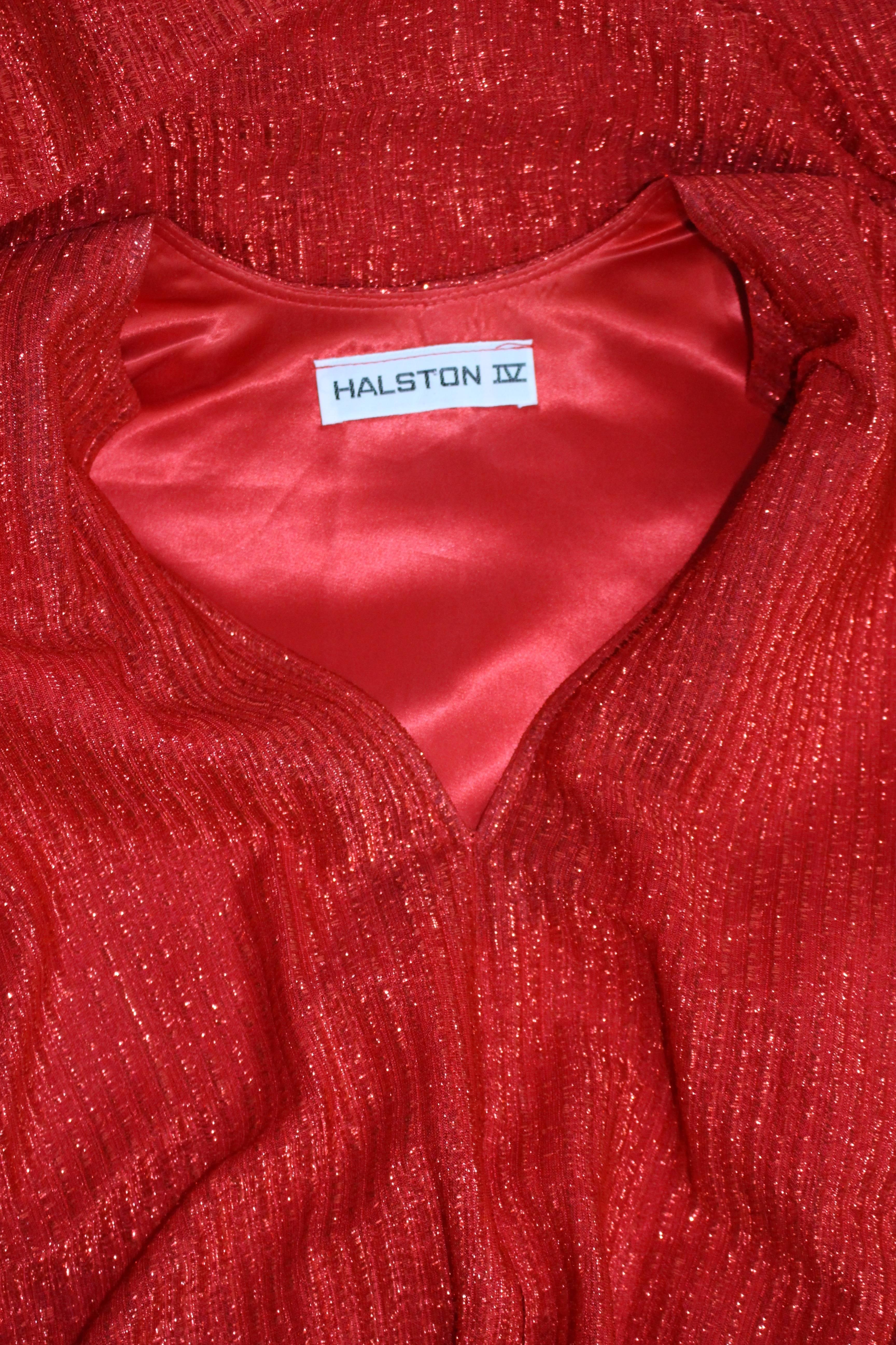 Halston Red Metallic Caftan Dress, 1970s 3