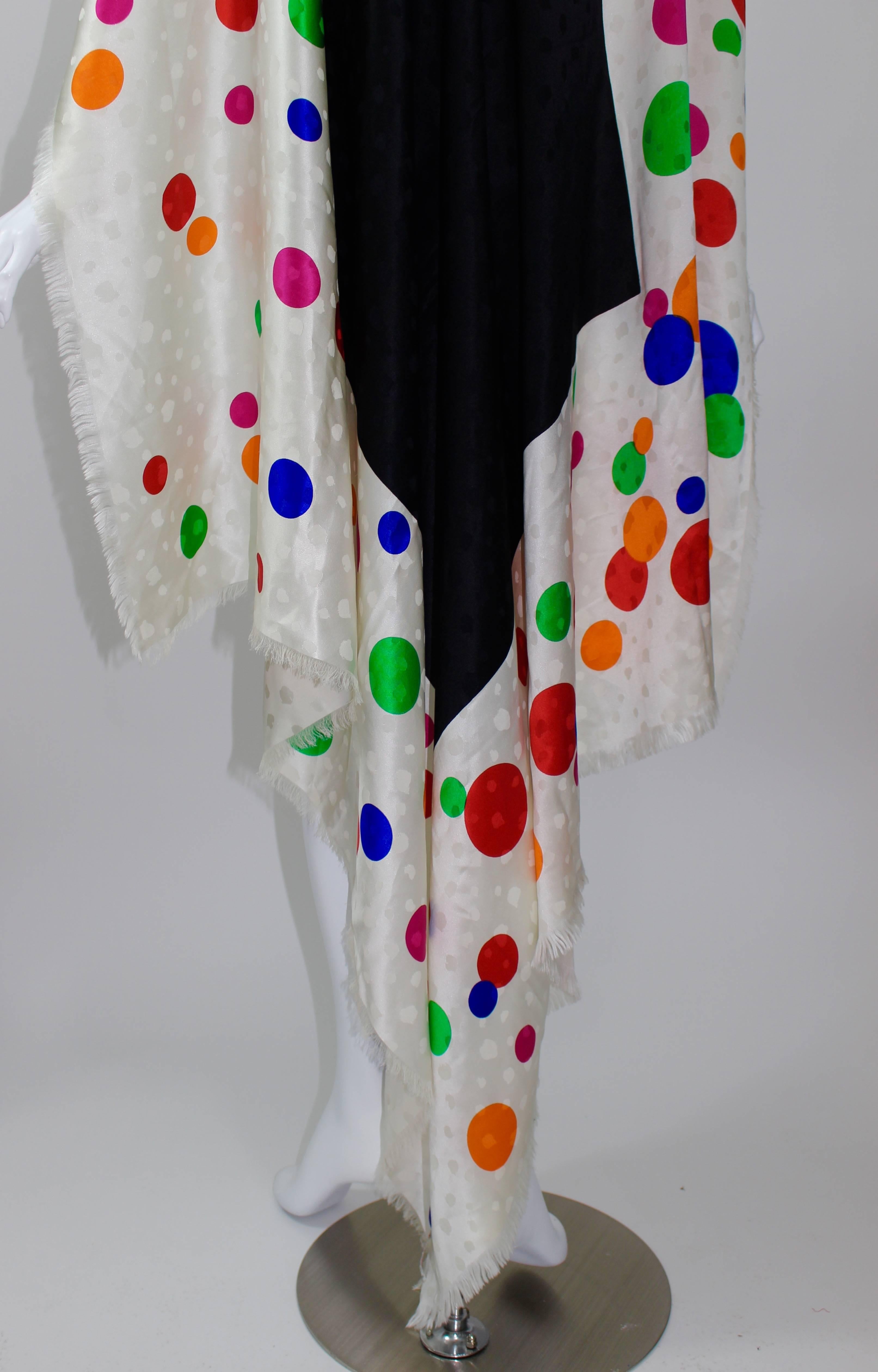 Women's Magnificent Vintage Saint Laurent Silk Color Dot Print Shawl / Scarf YSL 